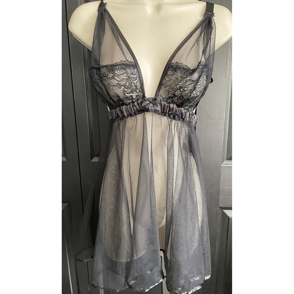 Be Wicked Black Lace Mesh Sheer Babydoll Lingerie Sexy Small